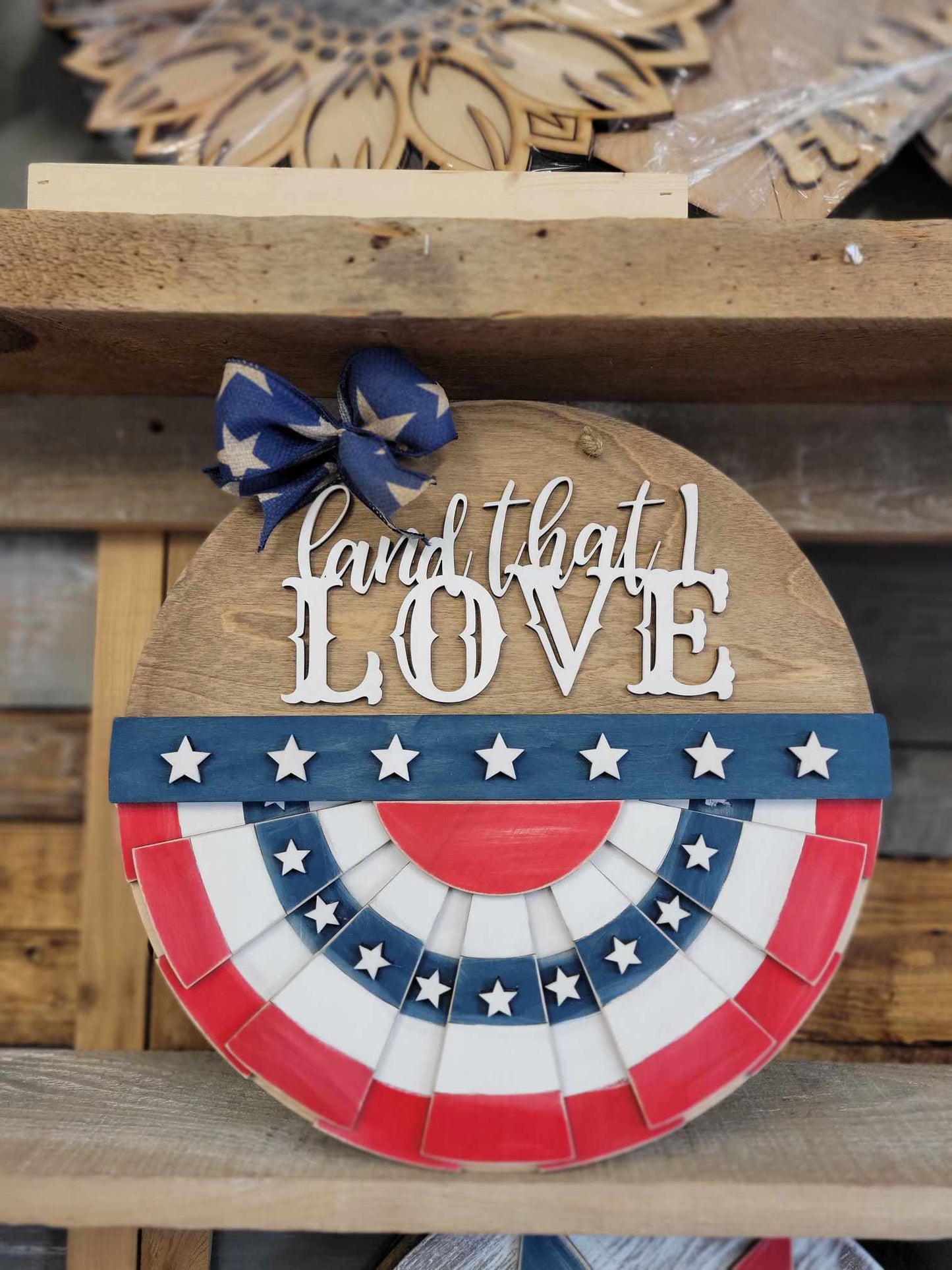 16" Patriotic bunting door hanger